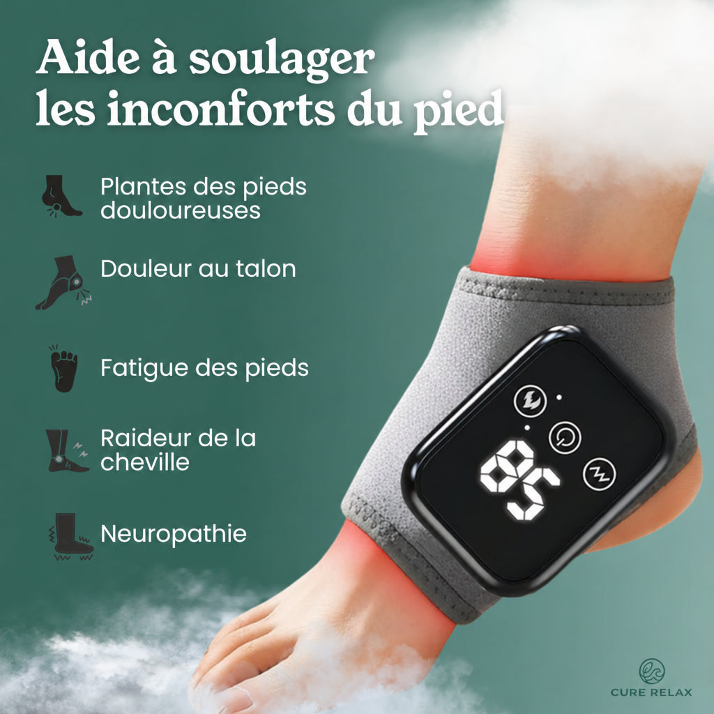 Aide à soulager les inconforts du pied : plantes des pieds douloureuses, douleur au talon, fatigue des pieds, raideur de la cheville, neuropathie
